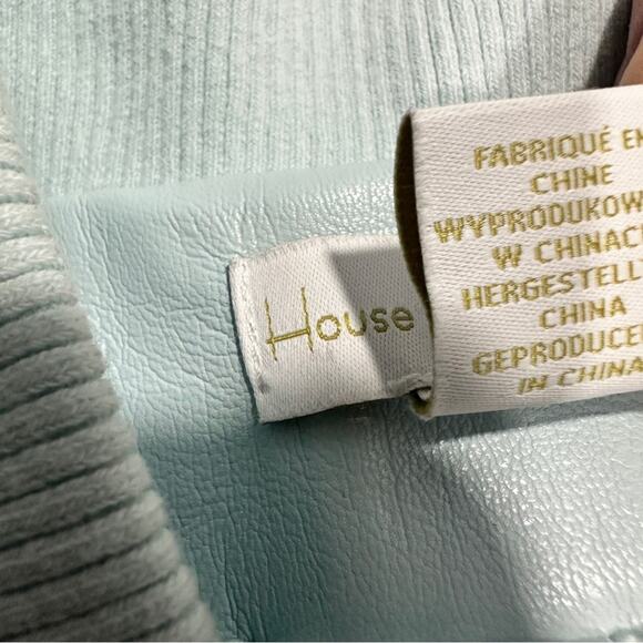 House Of Harlow Size L Pale Blue Vegan Leather Bomber Jacket Trendy Travel Fall - Picture 7 of 10